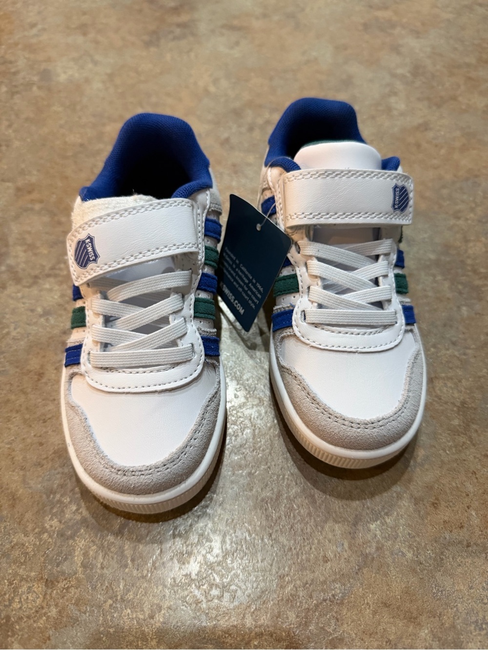 NWT Kids K-Swiss White Sneakers with Blue & Green Accents  Size 11